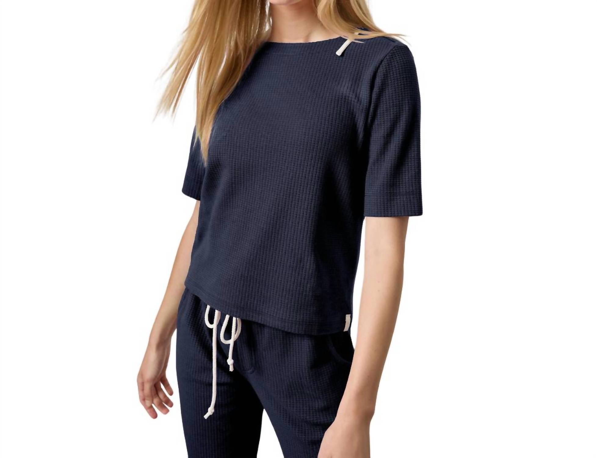 Lilla P - Zippered Elbow Sleeve Crewneck Top
