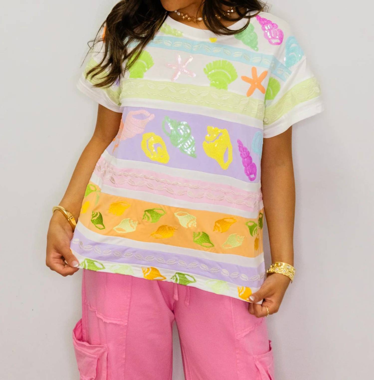 Queen Of Sparkles - Colorblock Stripe Shell Tee