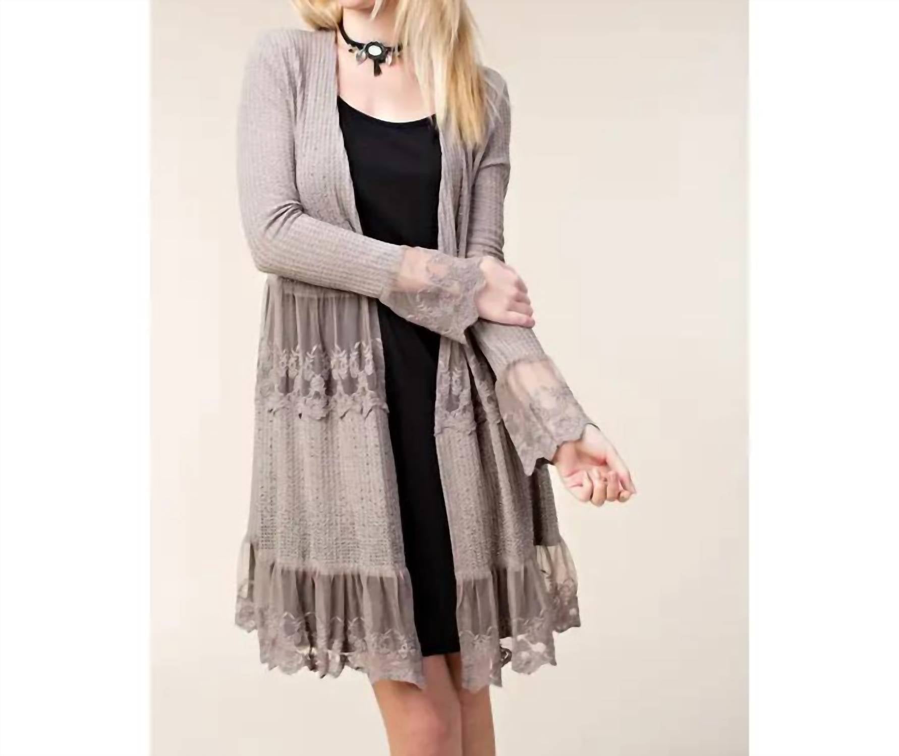 Vocal Apparel - Crystal Boho Lace Ruffle Cardigan