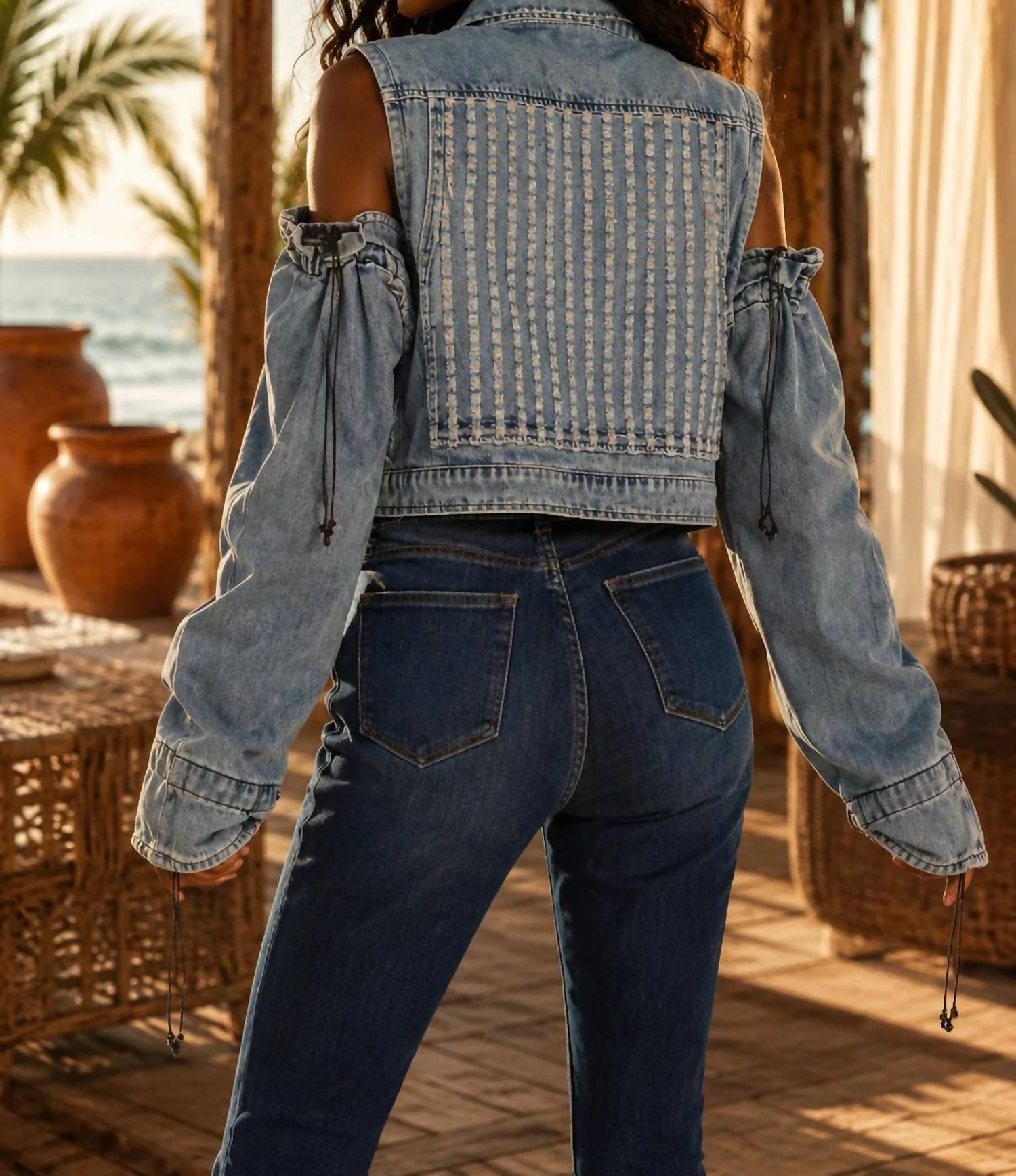 Surelymine - Removable Sleeves Denim Vest Denim Jacket