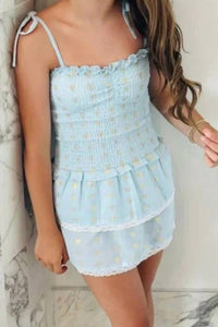THEME Girls Lola Heart Smocked Ruffle Dress in pastel blue - kids' dress - detail view