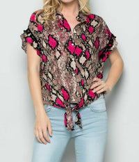 See And Be Seen - Snake Skin Front Tie Top