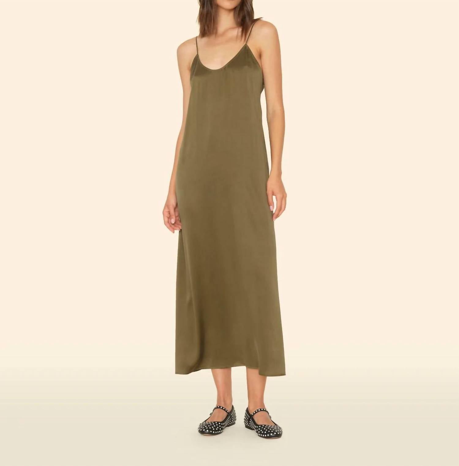 XIRENA Destin Midi Slip Dress in golden olive - women's dress