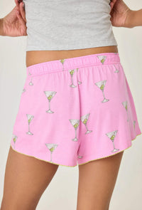 PJ Salvage Martini Print Pajama Short in pink - women's shorts - detail view