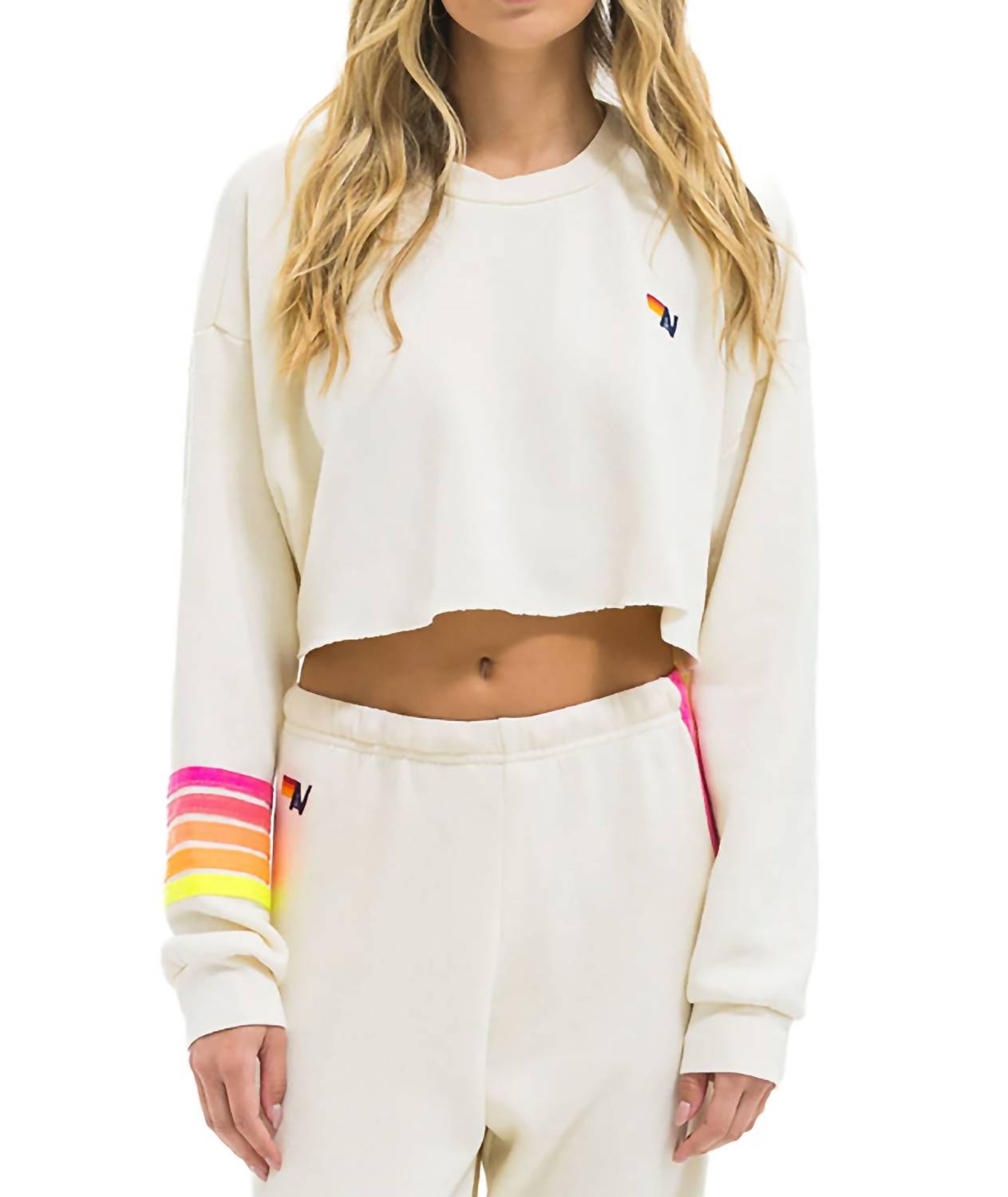 Aviator Nation - Rugby Stitch Relaxed Crop Crew Sweatshirt