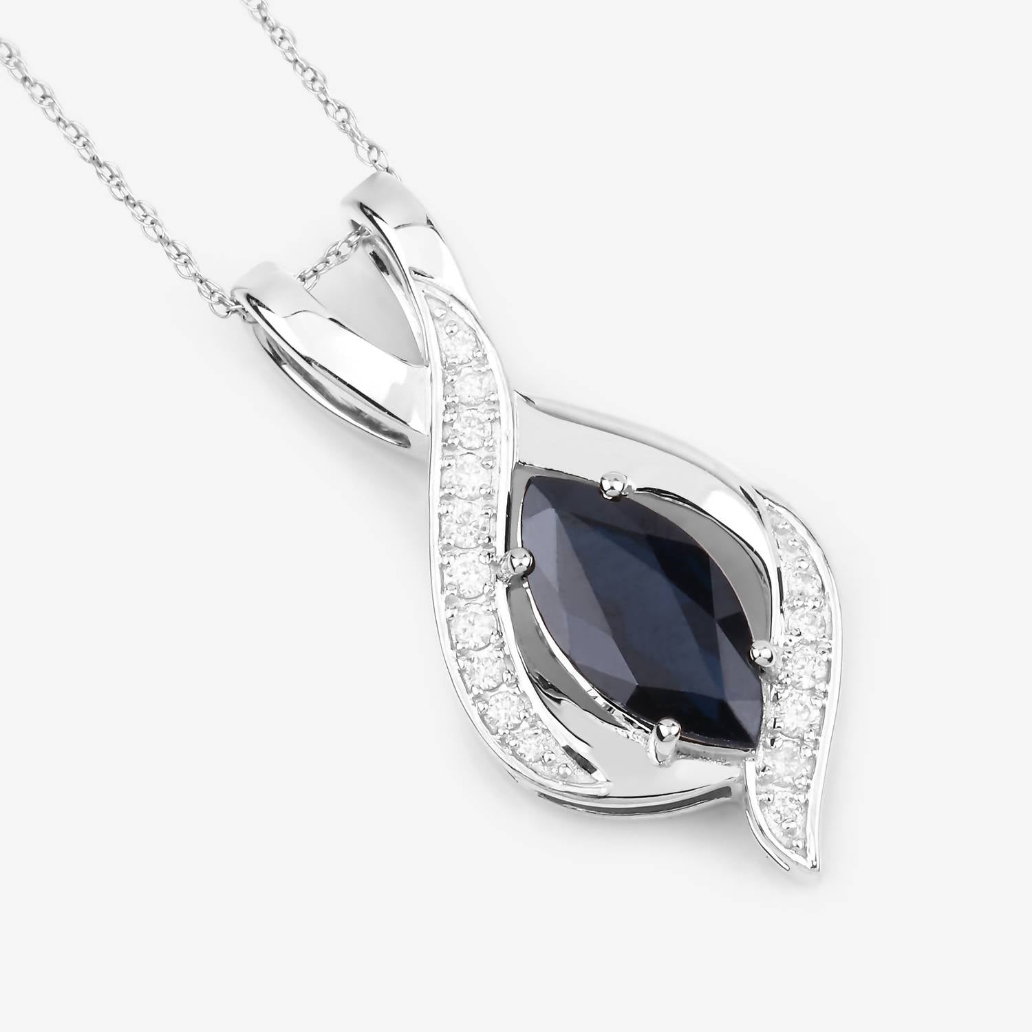Diana M Jewels Women's Marquise Natural Sapphire Pendant Necklace (2.27 Ct) - Classic Plus in 14k white gold - women's jewelry - detail view