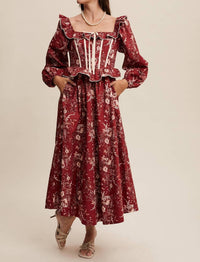 Listicle - Floral Corset Ruffle Midi Dress