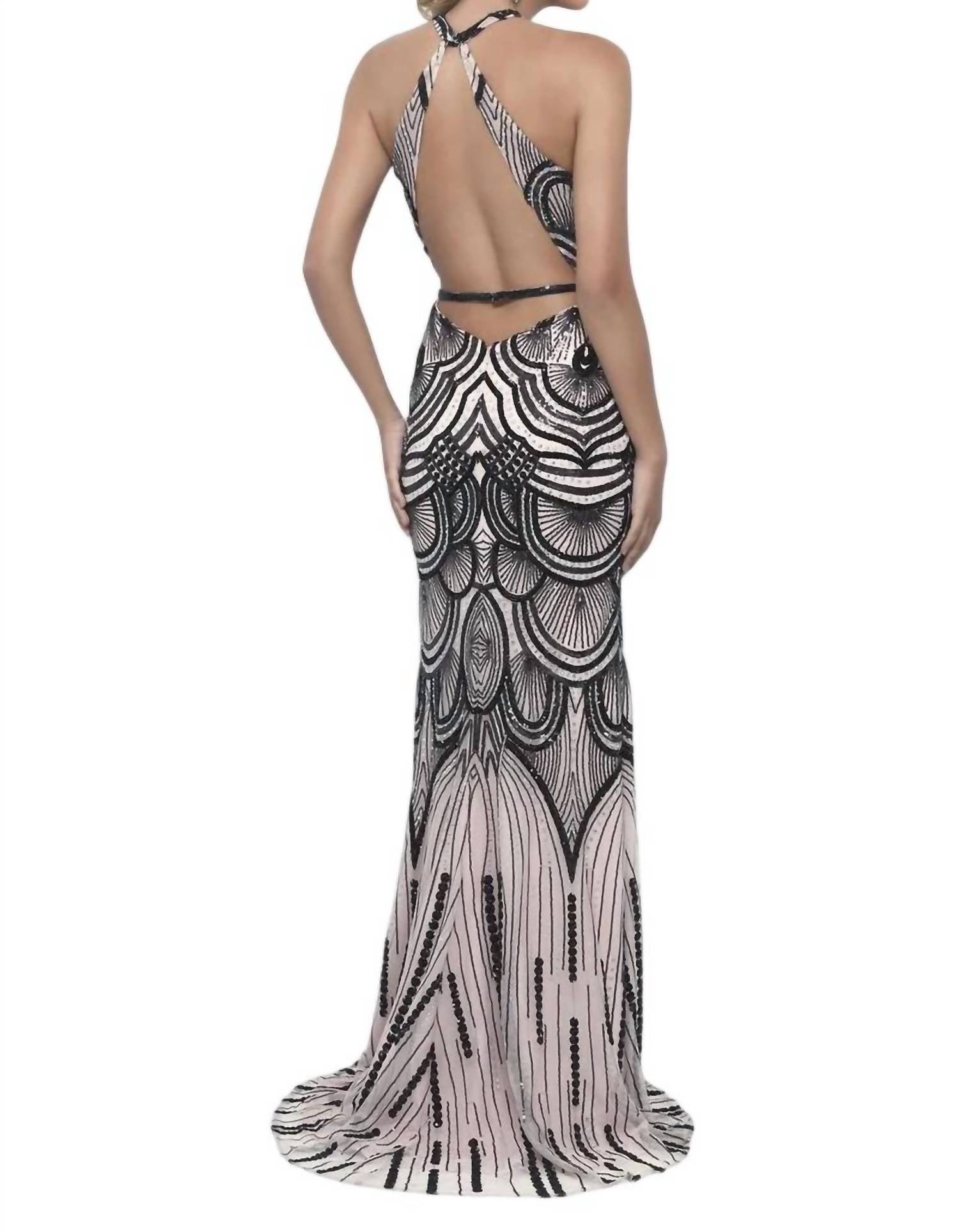 Blush Prom - Sequin Open Back Evening Gown