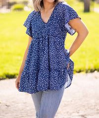 Davi & Dani - Heart Print Babydoll Tunic Top