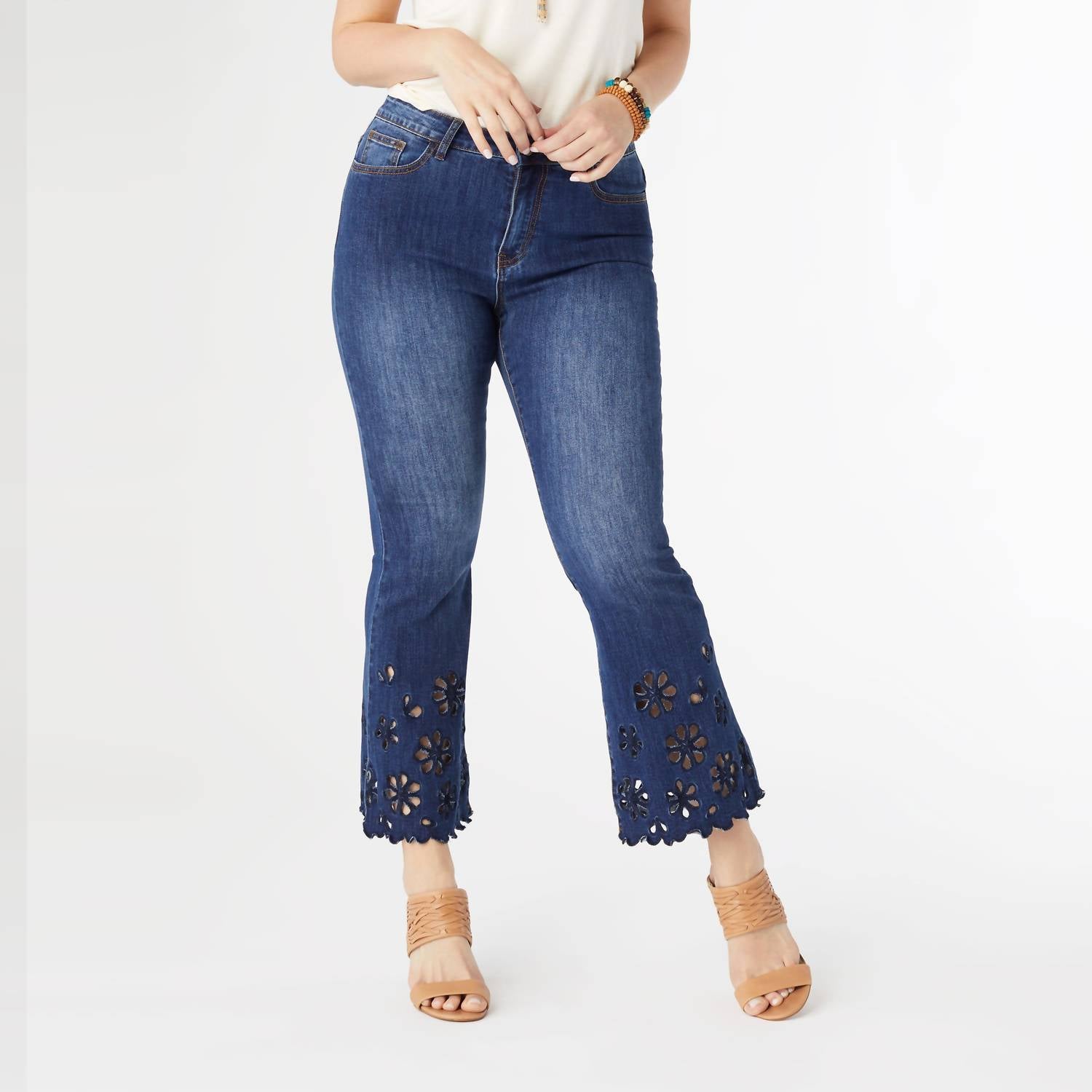 Coco + Carmen - Bambu Soft Flare Ankle With Eyelet Flowers Jeans