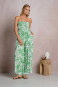 Elan - Smocked Tropical Strapless Jumpsuit