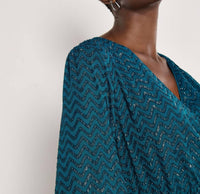 APRICOT Chevron Jacquard Wrap Dress in green - women's dress - alternate view