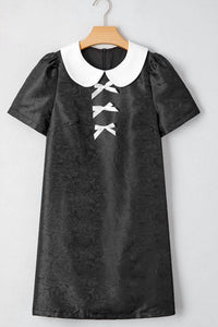 Shewin - Elegant Floral Bow Detail Mini Dress
