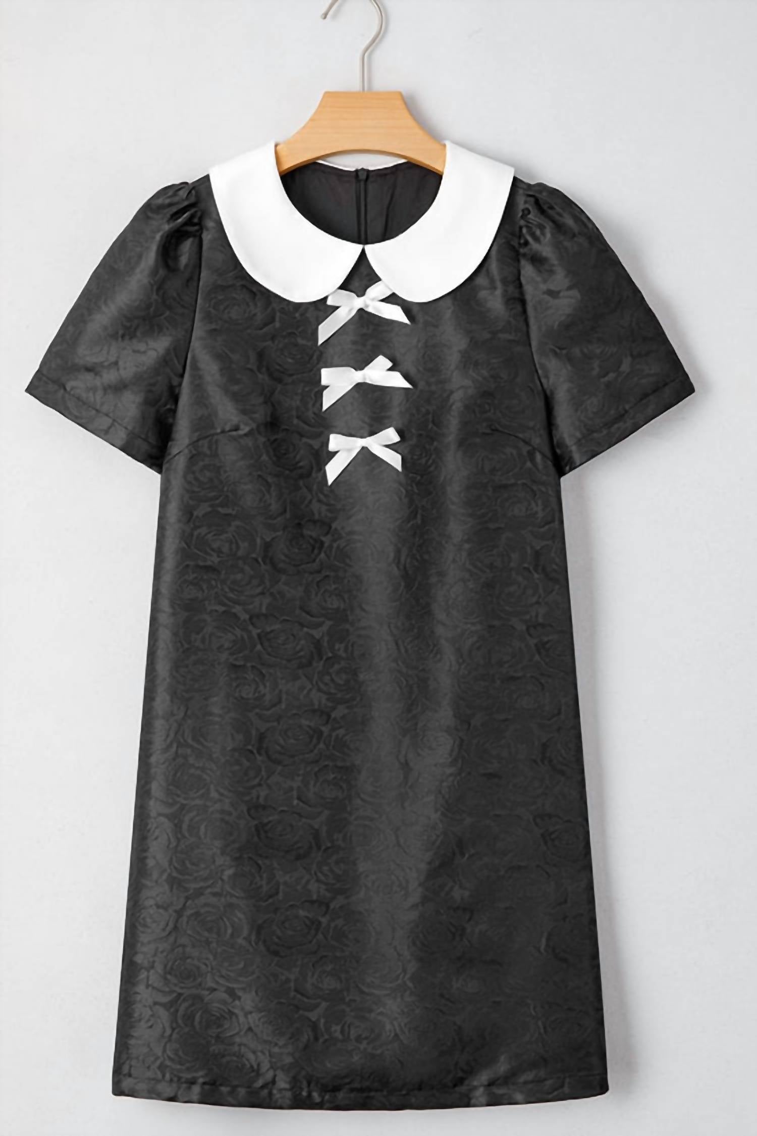 Shewin - Elegant Floral Bow Detail Mini Dress