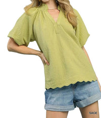 Umgee - Elegant Scallop Hem Blouse - Plus