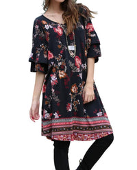 Angie - Floral Double Ruffle Sleeve Dress