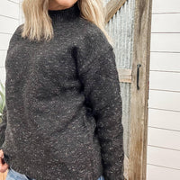 TRIBAL Mock Neck Puff Sleeve High-low Sweater in black - women's sweater - alternate view
