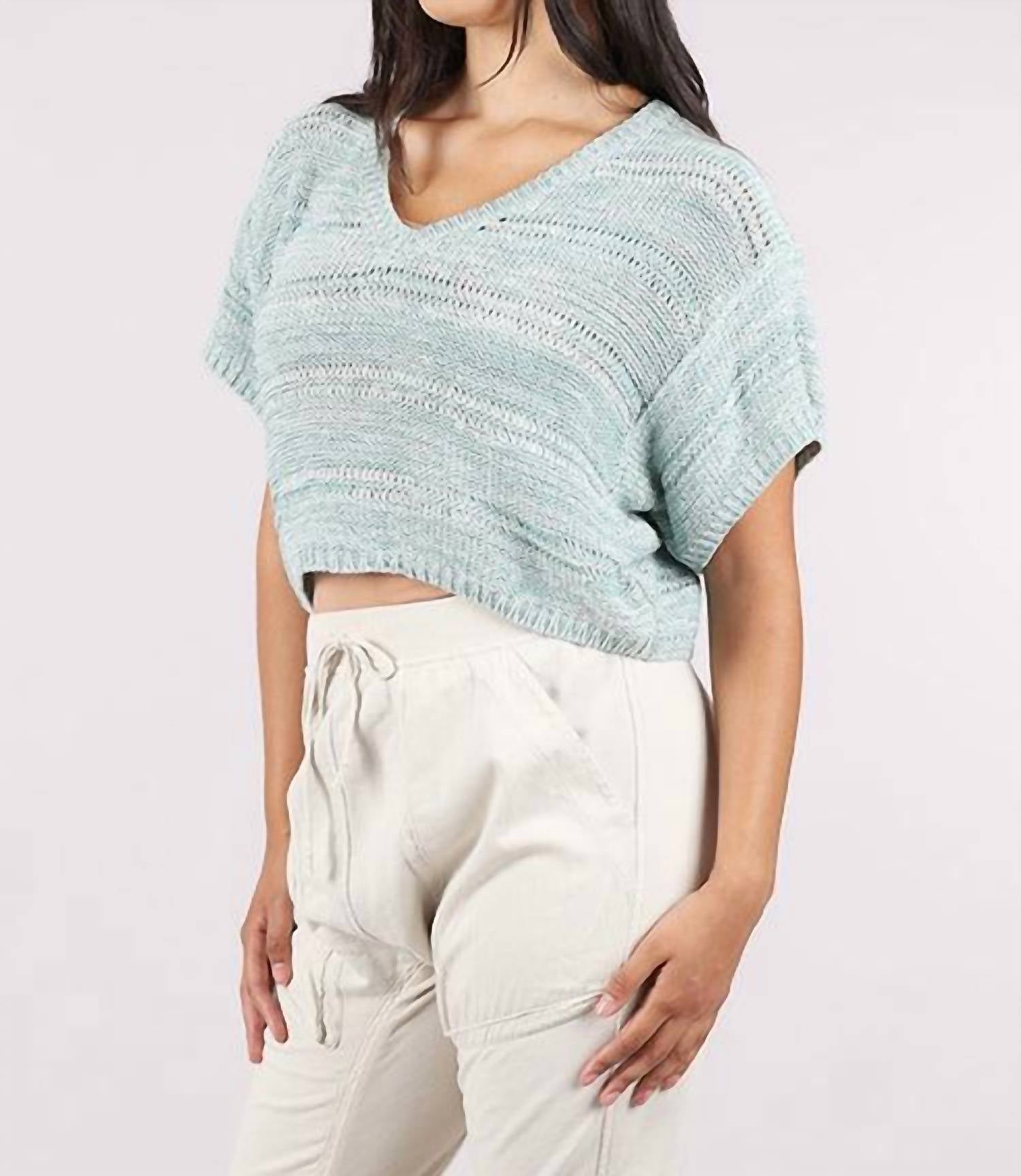 mystree Melange Relaxed Pullover Sweater in seafoam - women's sweater - detail view
