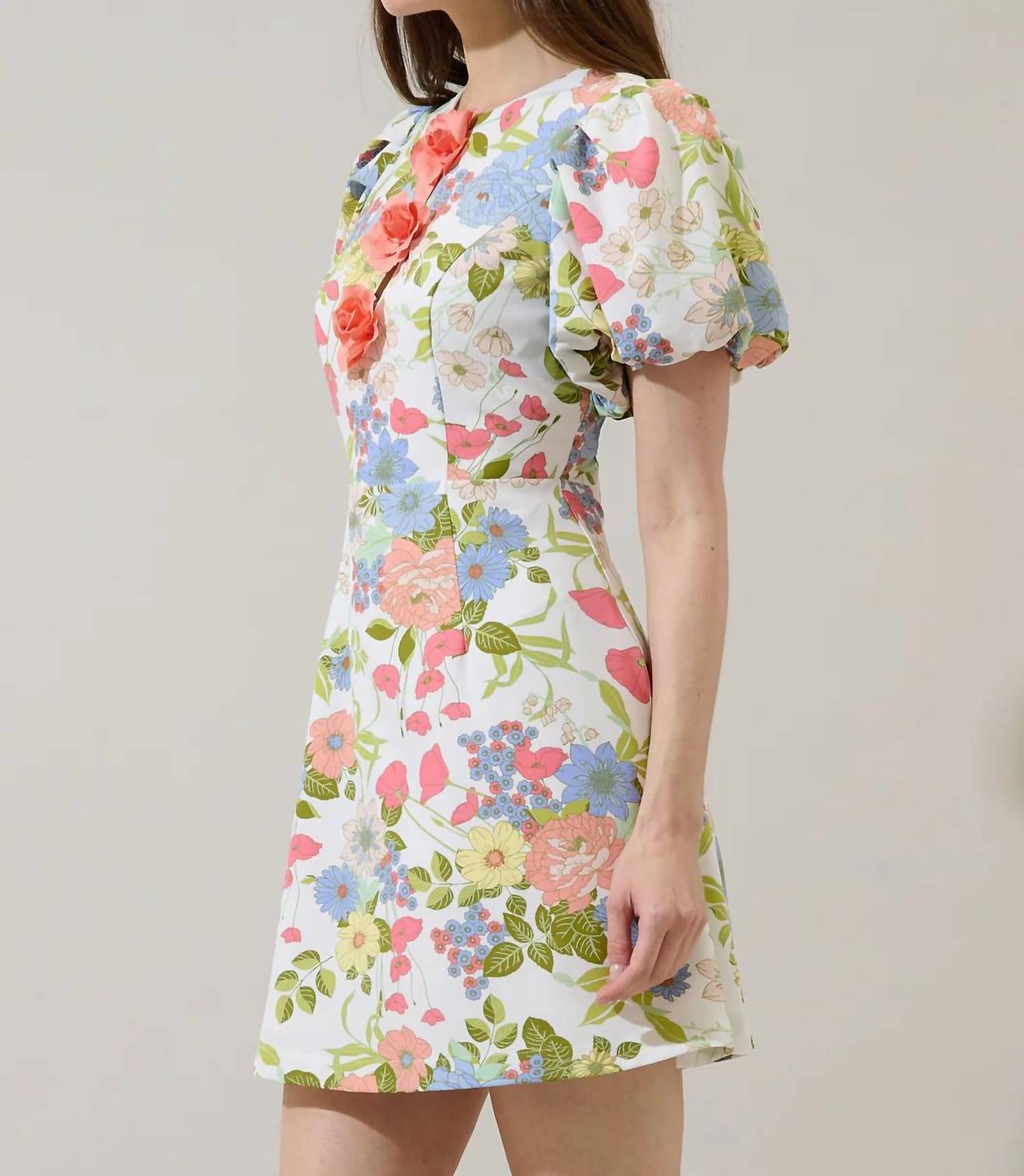 Sugarlips - Rosette Bubble Sleeve Mini Dress