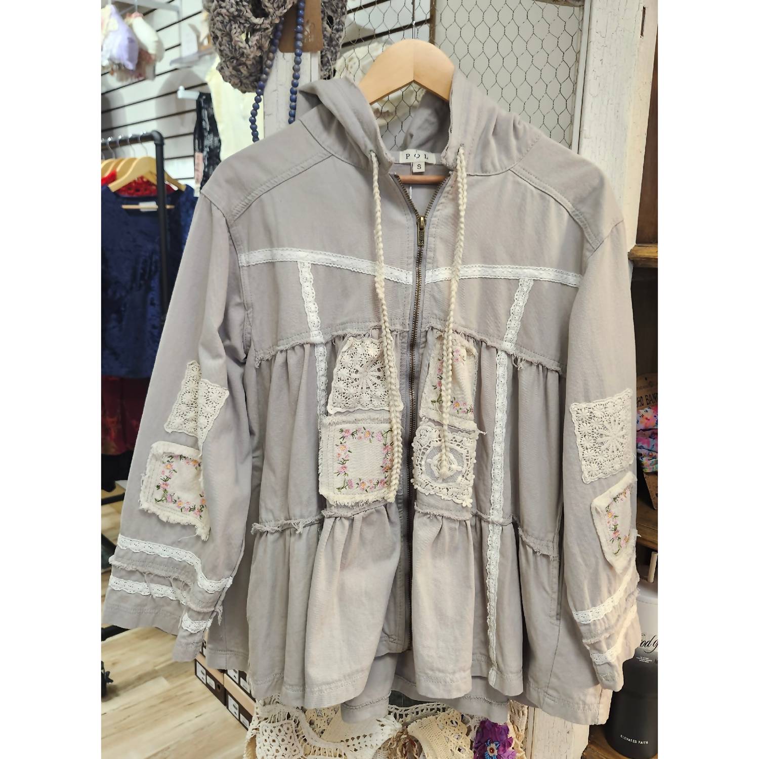 Pol - Peplum Patch Hooded Jacket