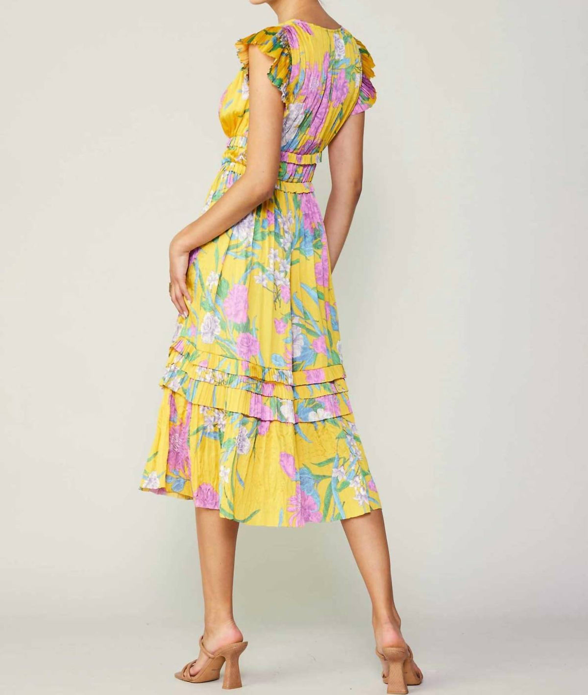 Current Air - Floral Print Pleated Midi Dress
