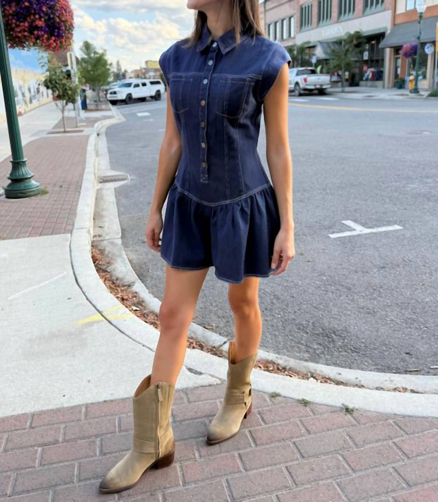 TCEC Polly Denim Romper in navy - women's pants - alternate view