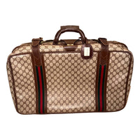 Gucci - Women's Vintage Gg Monogram Canvas Travel Suitcase With Web Stripe And Leather Trim