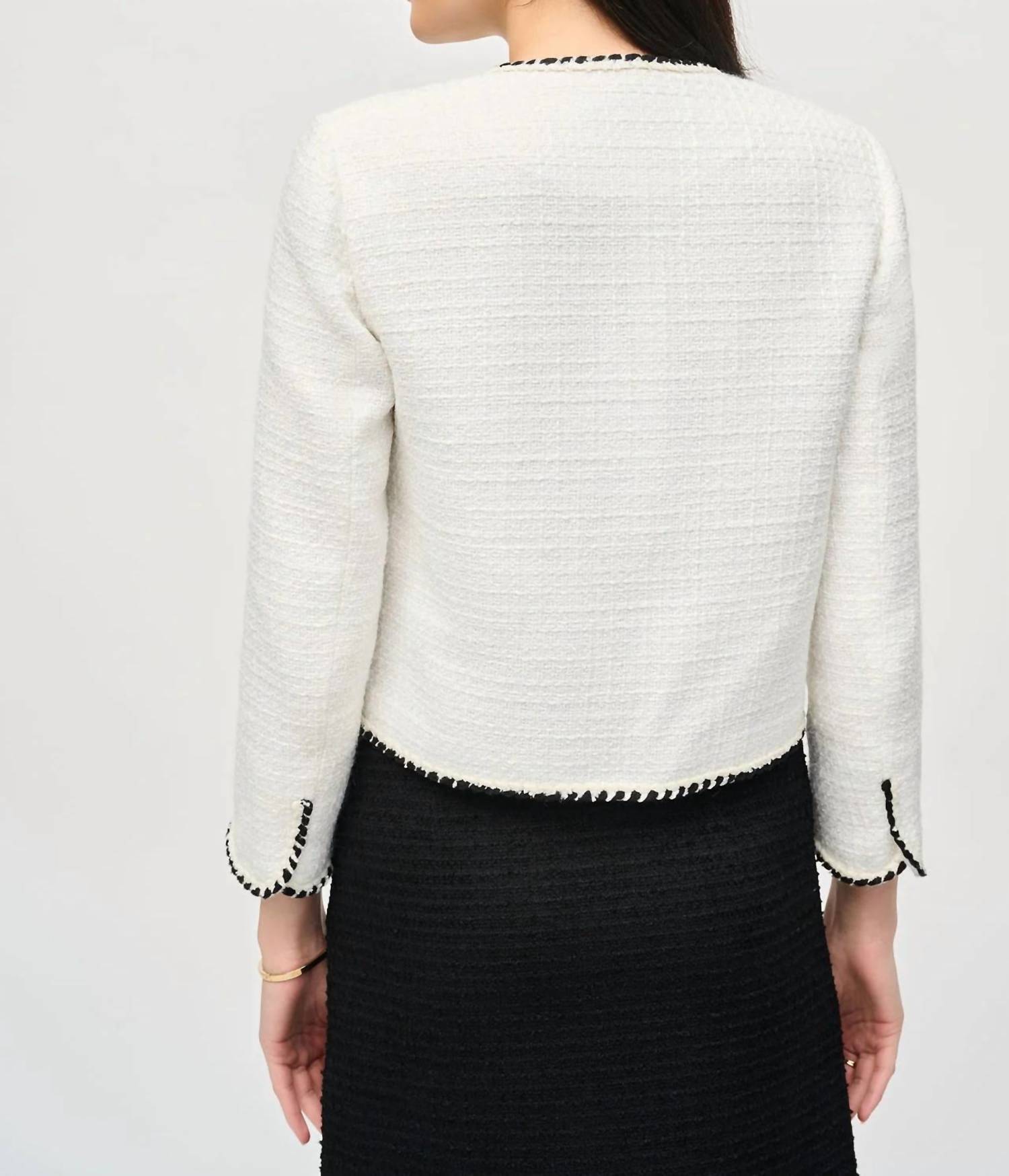 Joseph Ribkoff Bouclé Jacket With Contrast Trim in winter white black - women's jacket - detail view