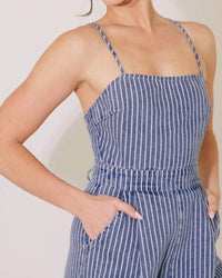 Flying Tomato - Washed Striped Denim Jumpsuit