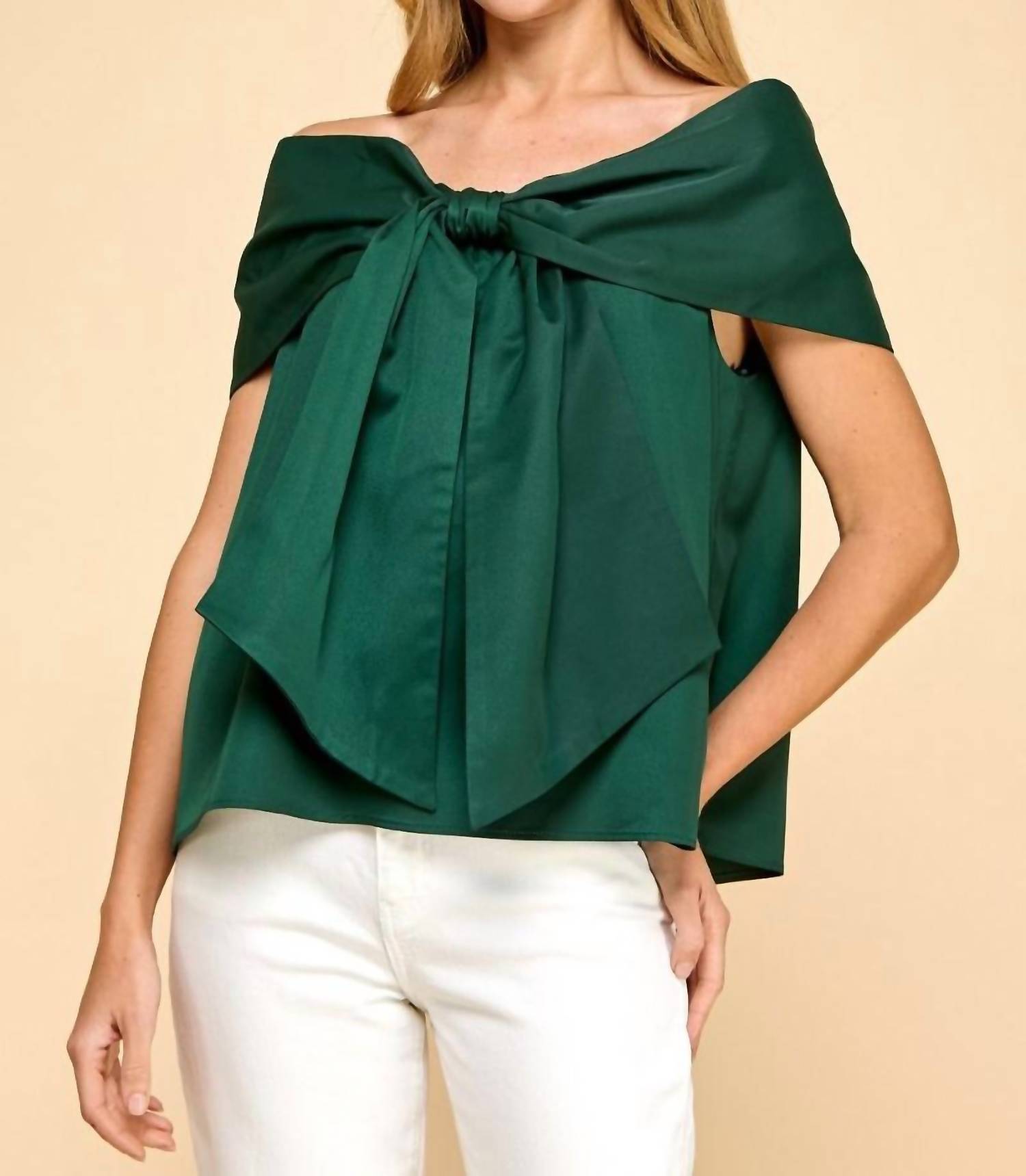 TCEC Bianca Off-shoulder Top in green - women's sweater - detail view
