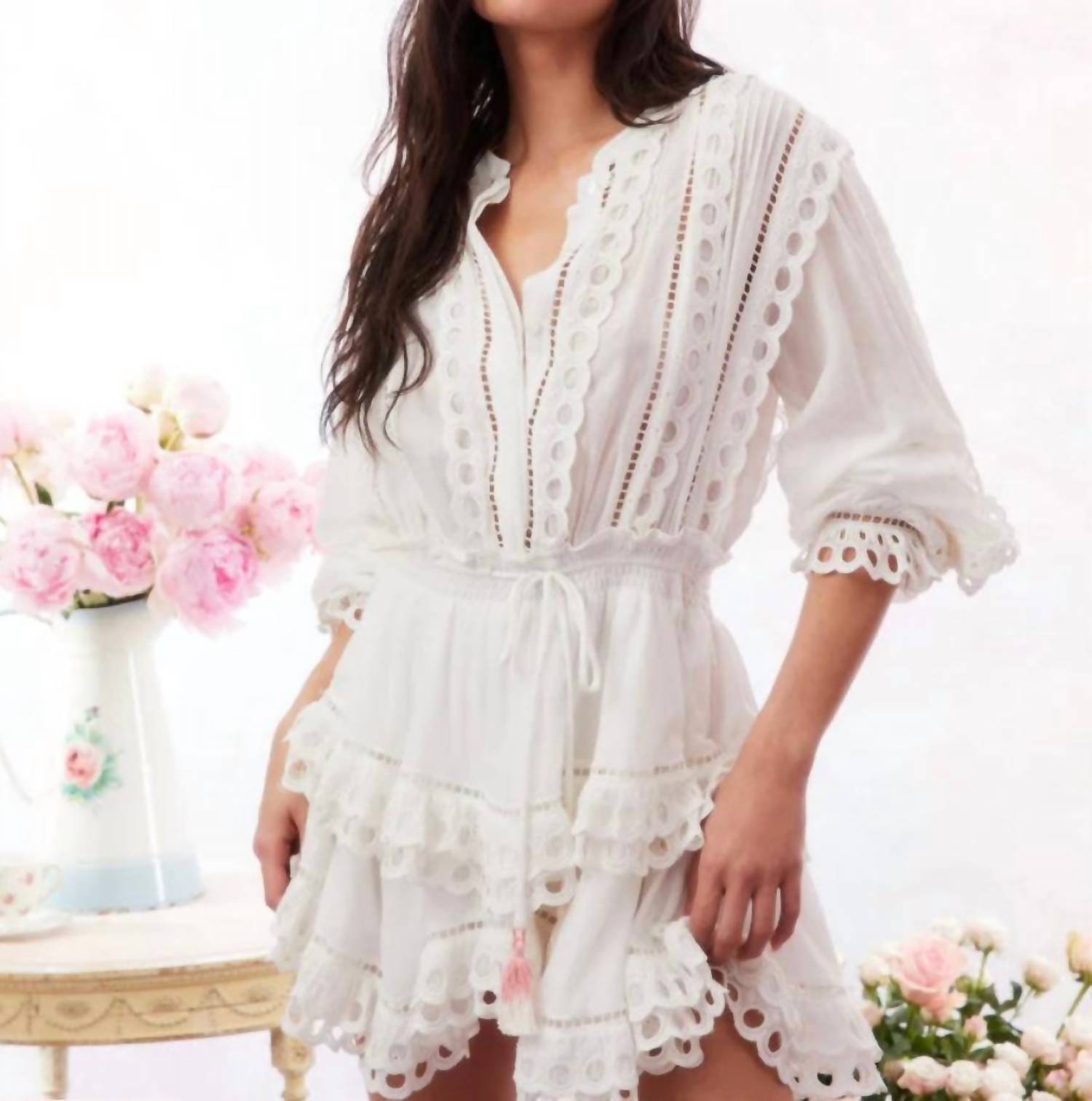 Loveshackfancy - Tindra Tie Waist Long Sleeve Mini Dress