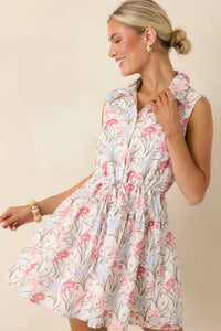 B.Right - Evianna Embroidered Floral Print Collared Fit And Flare Mini Dress