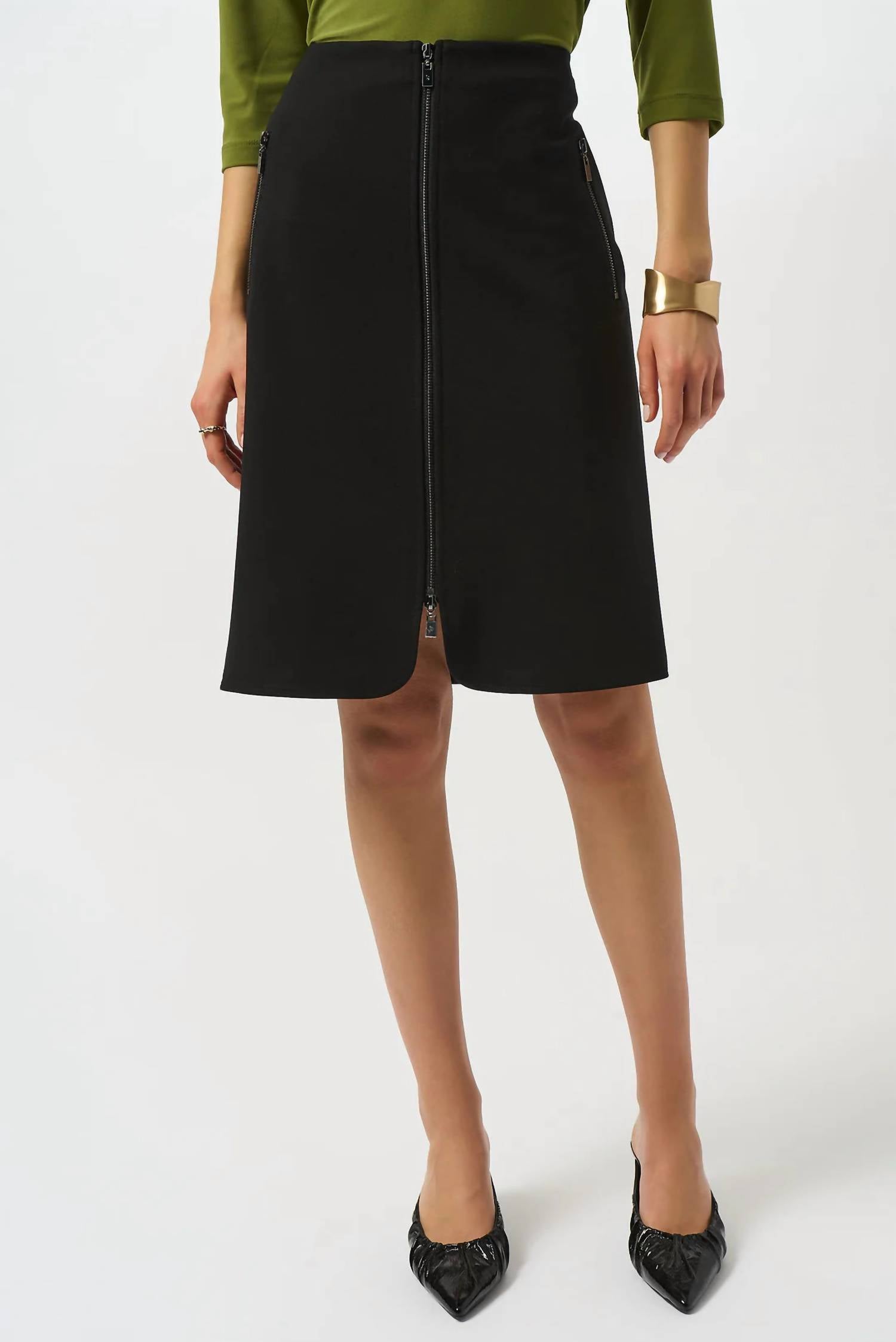 Joseph Ribkoff Front Zip Heavy Knit A-line Skirt in black - women's skirt