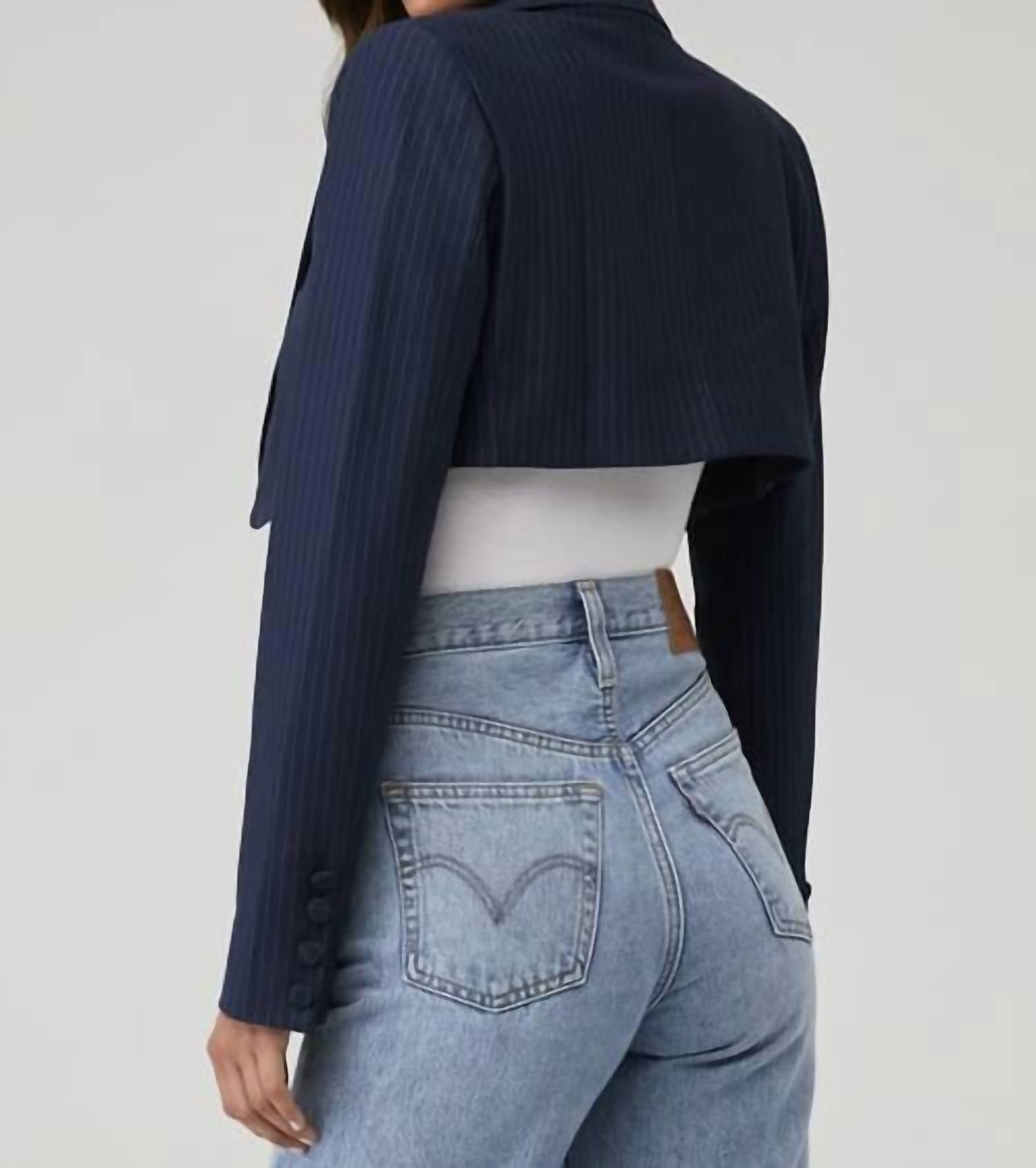 Good American - Stripe Ponte Super Crop Blazer
