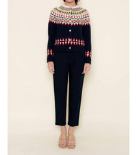 Fore Collection Fair Isle Knit Sweater Cardigan in black multi - women's sweater