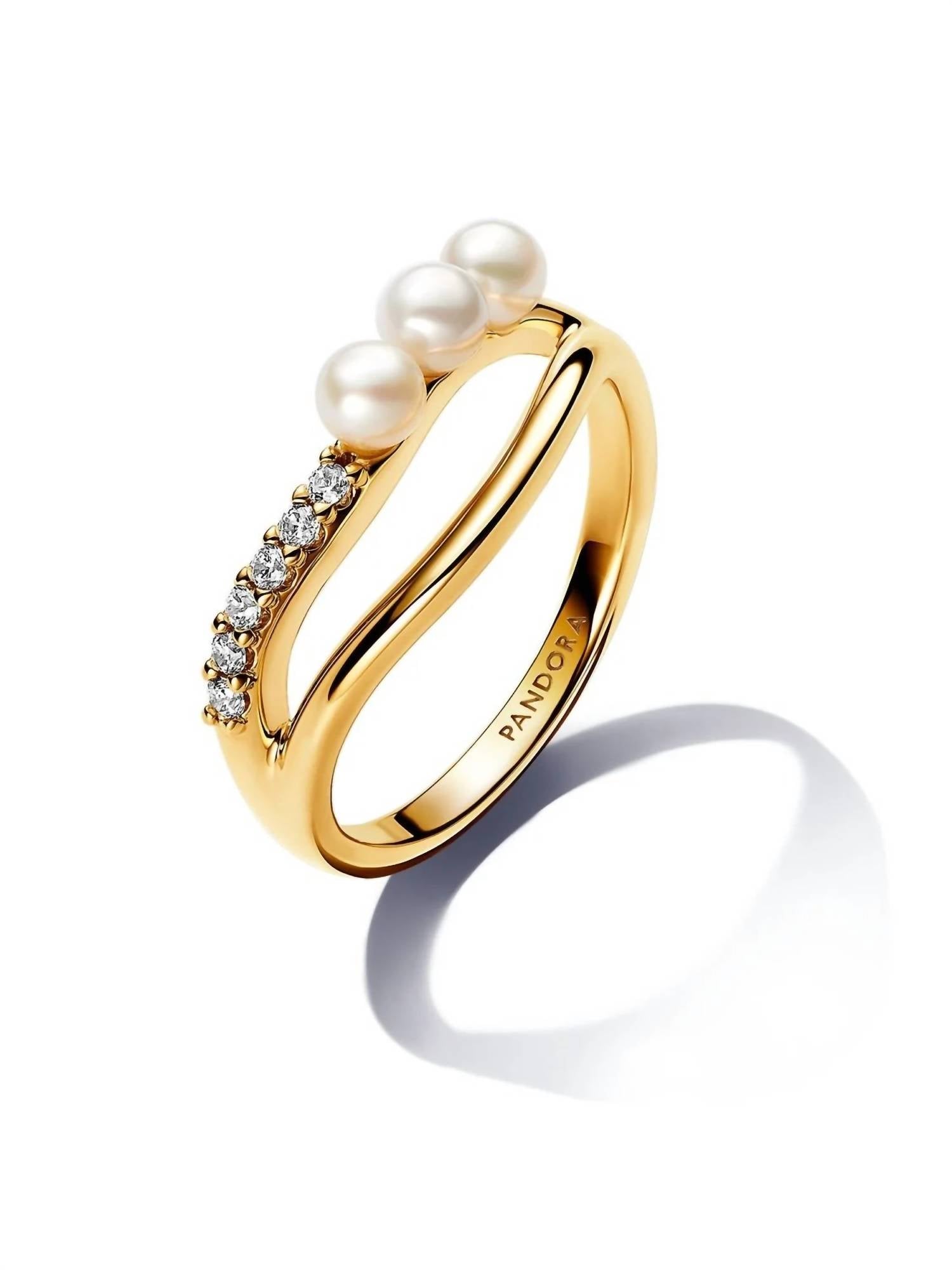 Pandora - Women's Treated Freshwater Cultured Pearls & Stones Open Ring