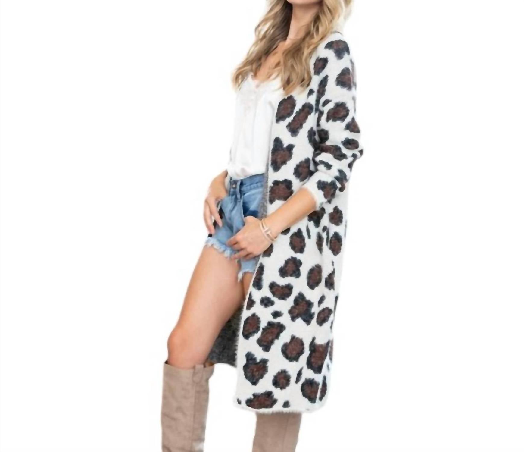 Sweet Lovely By Jen - Leopard Print Long Sweater Cardigan