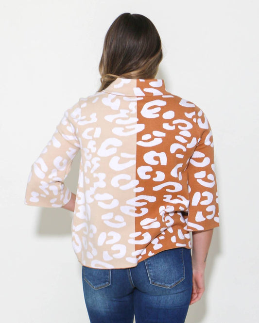 Fate - Color Block Animal Print Mock Neck Sweater