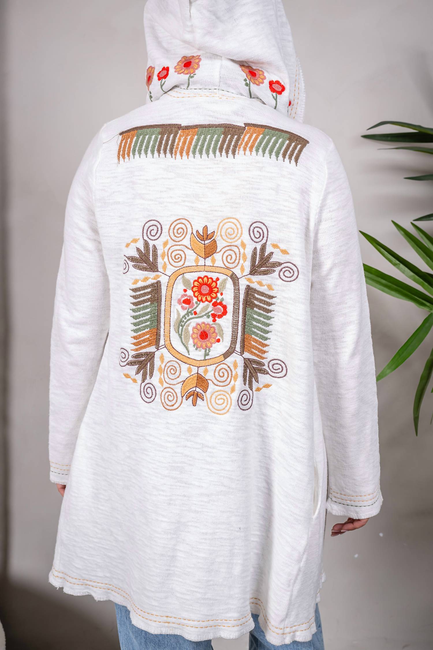 Paparazzi - Embroidered Double Knit Hooded Open Front Jacket