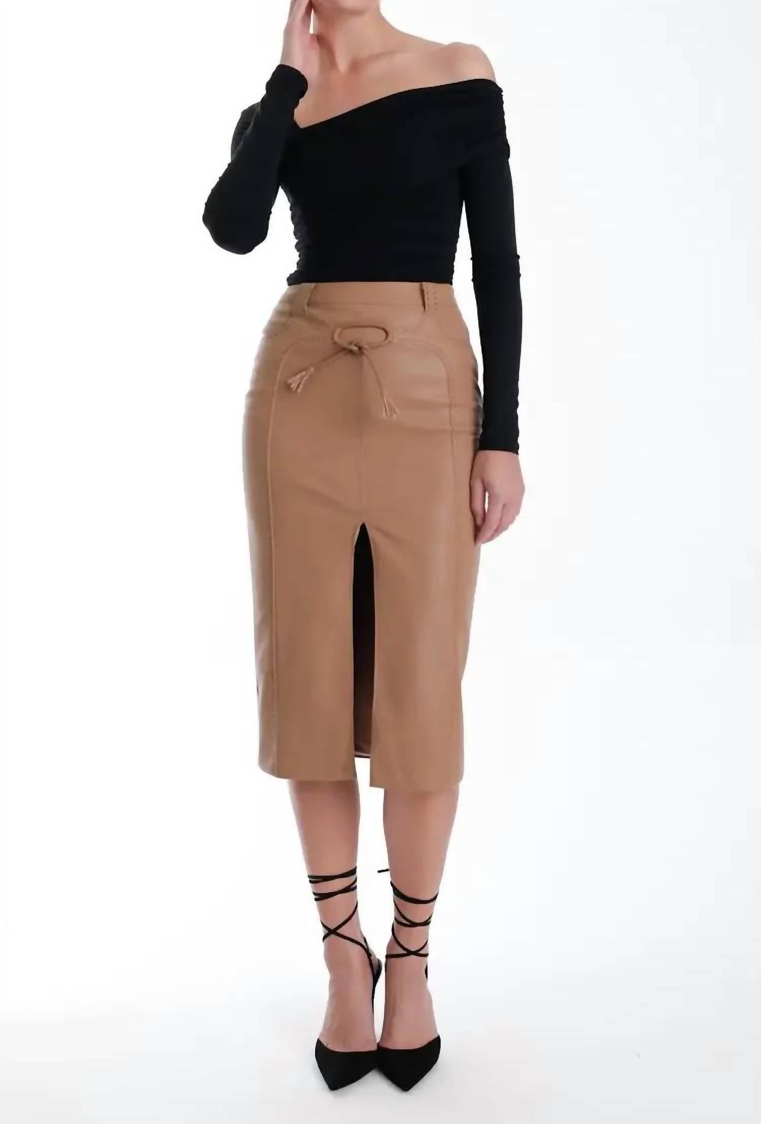 Karina Grimaldi - Mona Vegan Leather Midi Skirt