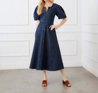 Karen Kane Puff Sleeve Midi Dress in denim - women's dress - view 4