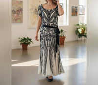 R&M Richards - Sequined Belted Maxi Dress