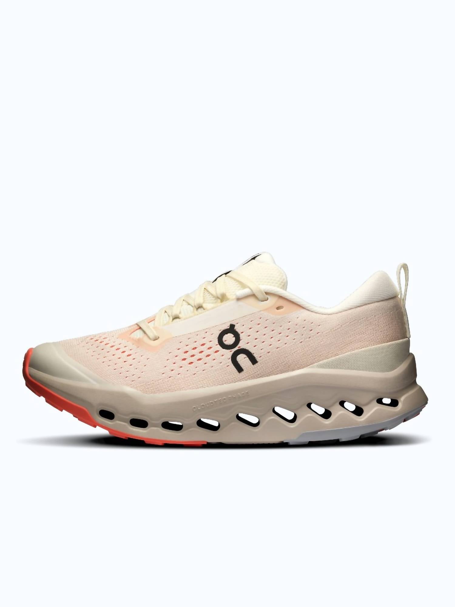 On Running Women's Cloudsurfer Trail 2 Trail Running Shoes in ivory salmon - women's shoe - detail view
