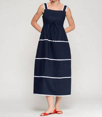 Vilagallo Striped Straps Dress in navy - women's dress - detail view