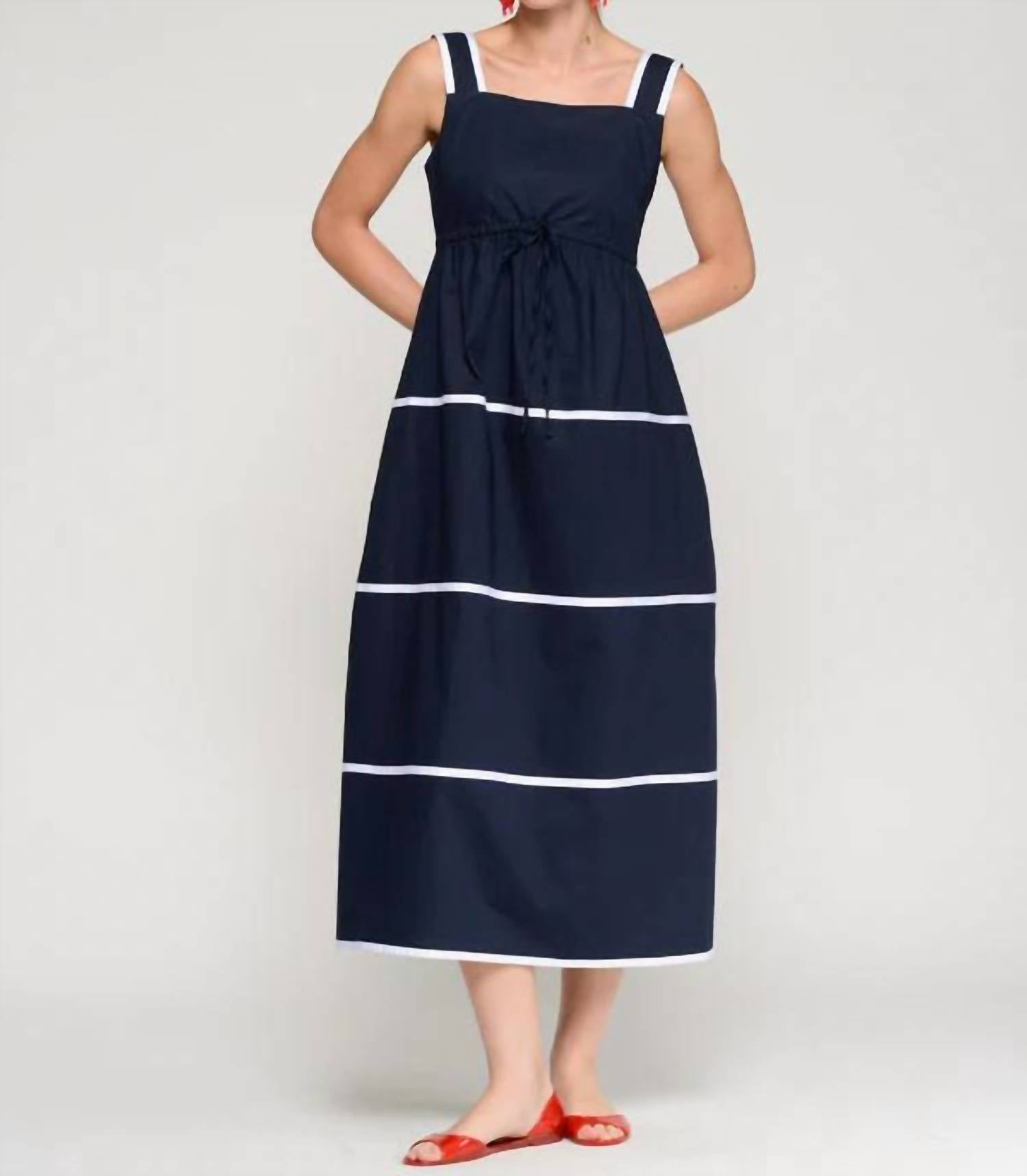 Vilagallo Striped Straps Dress in navy - women's dress - detail view