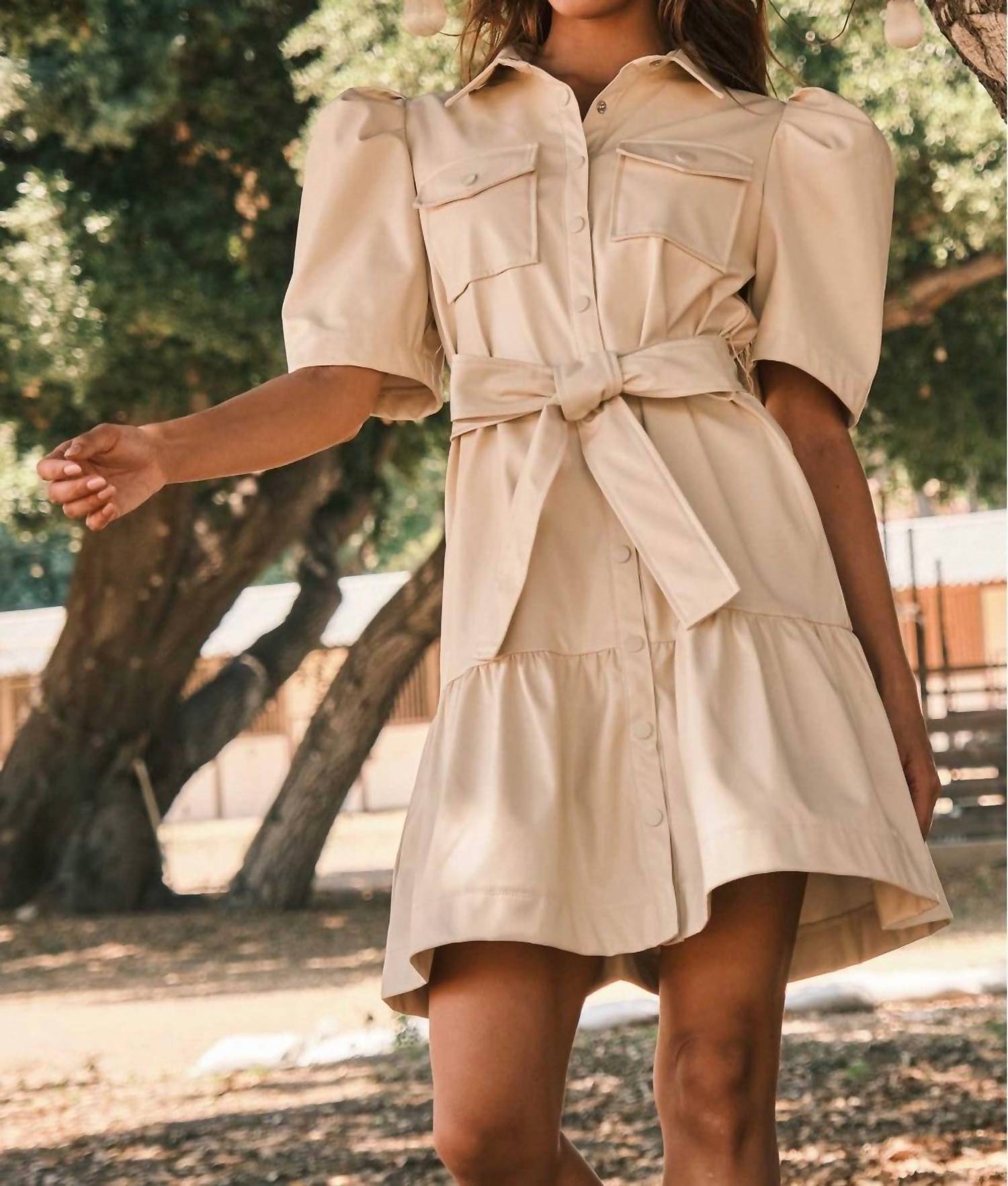 Ces Femme - Faux Leather Tiered Dress