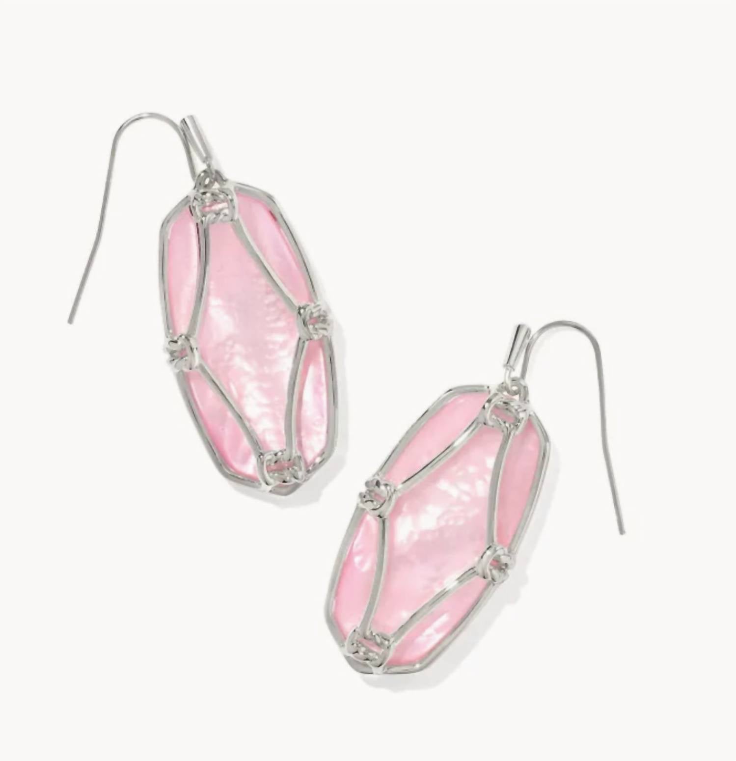 Kendra Scott Women's Elle Lattice Frame Drop Earrings in silver blush ivory mother of pearl - women's jewelry