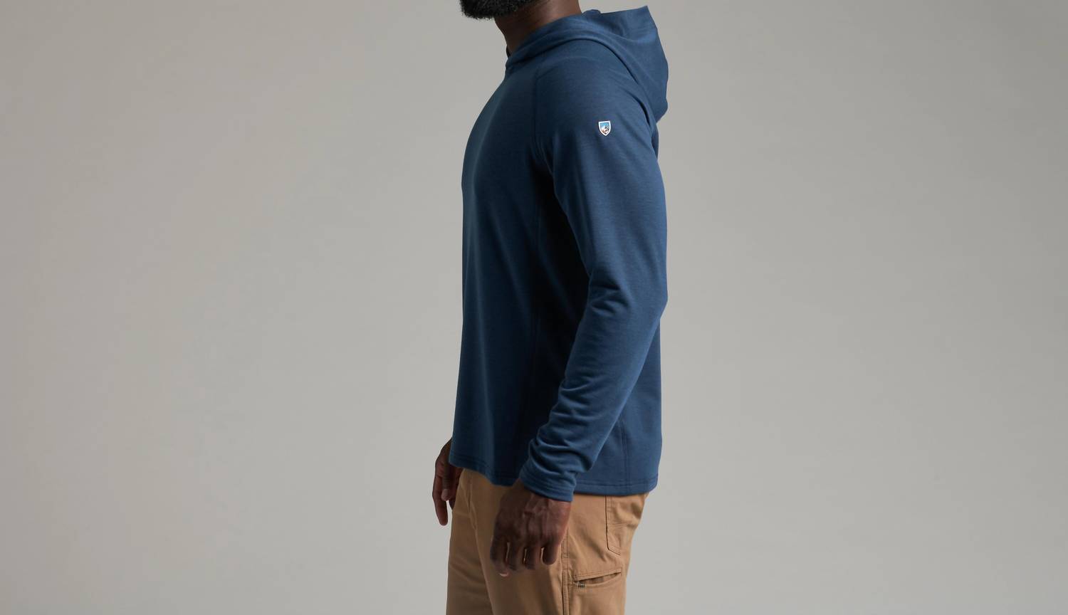 KUHL Influx Hoody in blue ink - men's shirt - detail view
