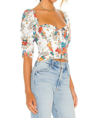 for Love & Lemons Brenda Cropped Top in ivory white - women's shirt - detail view
