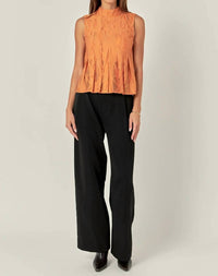 2.7 August Apparel - Burnout Pleated Sleeveless Top
